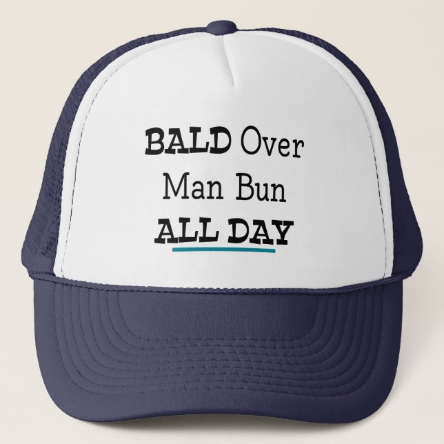 Bald Over Man Bun All Day Trucker Hat (Front)