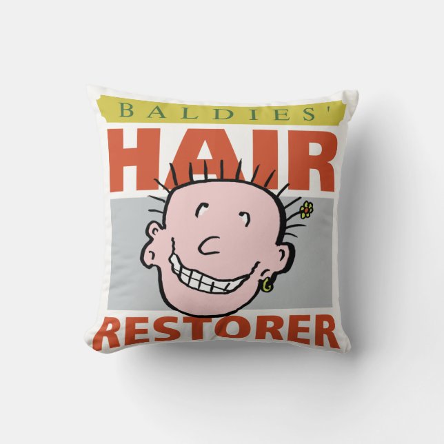 Baldies Hair Restorer. Bald Man Gift Throw Pillow (Front)