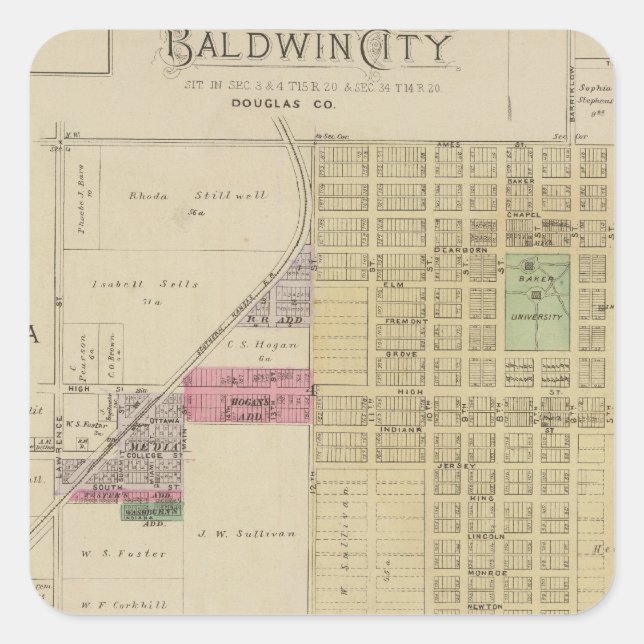 Baldwin City, Douglas County, Kansas Square Sticker (Front)