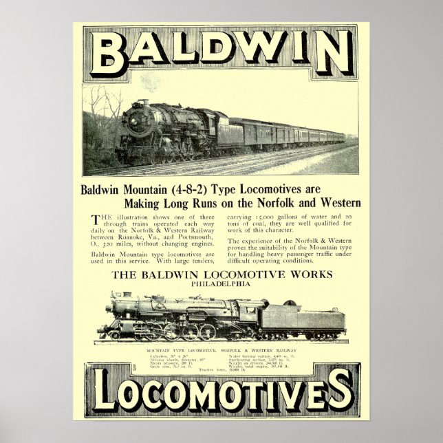 Baldwin Steam Locomotive Mountain Type in 1924 Poster (Front)