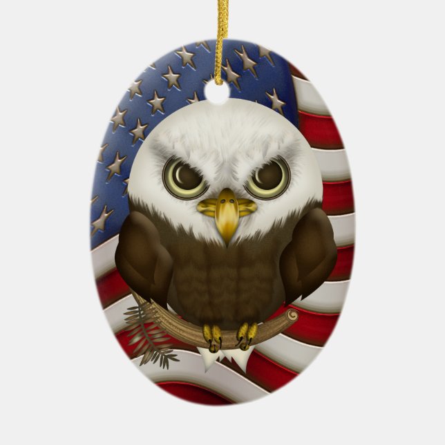 Baldwin The Cute Bald Eagle Personalized Ceramic Ornament (Front)