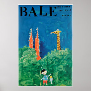 Bâle, au bord du Rhin, Suisse, Affiche voyage