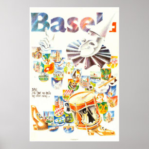 Bâle, Die stadt am Rhein, Suisse, Affiche de voyag