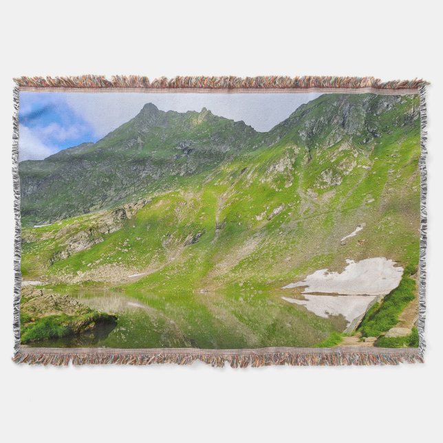 Balea Lake Mountain Slope – Romania Alpine Print Throw Blanket (Front)