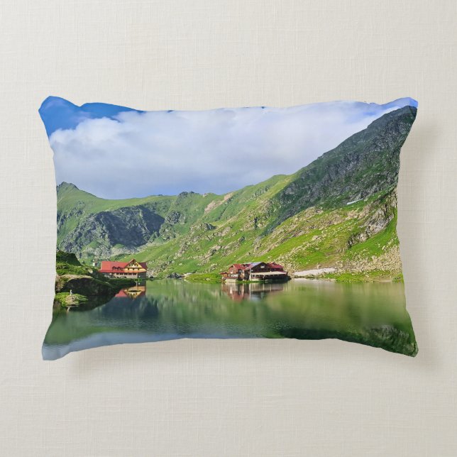 Balea Lake Reflection – Carpathian Alpine Print Accent Pillow (Front)
