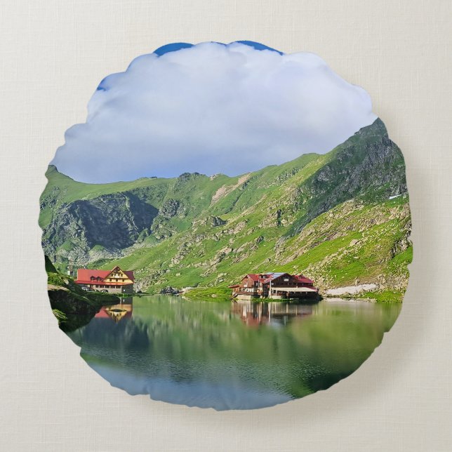 Balea Lake Reflection – Carpathian Alpine Print Round Pillow (Front)