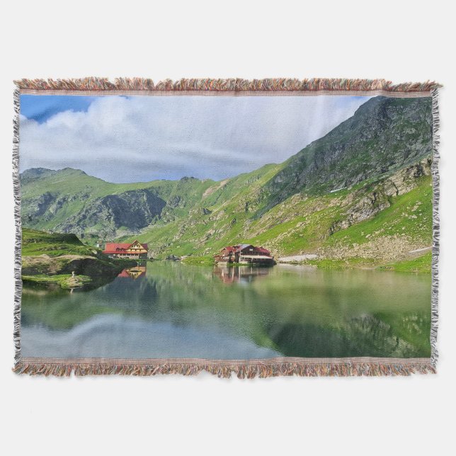 Balea Lake Reflection – Carpathian Alpine Print Throw Blanket (Front)