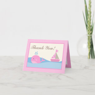 Baleine à voile rose Carte de remerciements