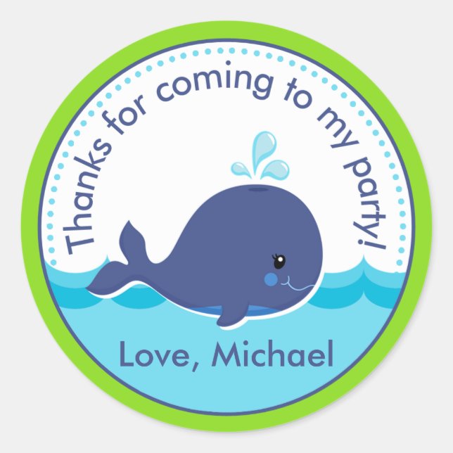 Baleine Anniversaire Fête Favoriser Balise Sticker (Devant)