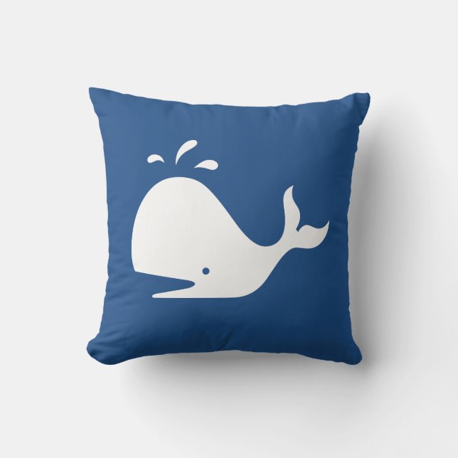 baleine blanche CARTOON sur coussin bleu moyen (Recto)