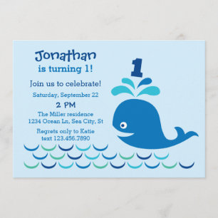 Baleine bleue 1er anniversaire Invitation