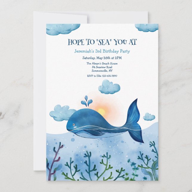 Baleine bleue Invitation de fête d'anniversaire (Devant)