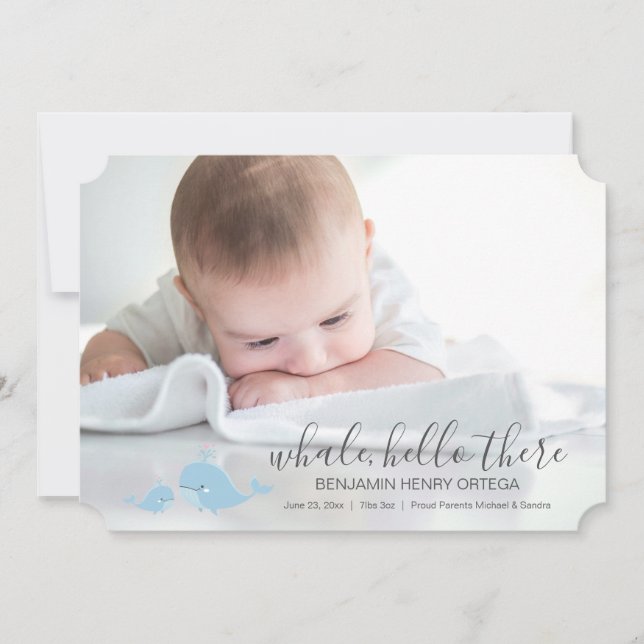 Baleine Bleue Mignonne Bonjour Il Bébé Faire-part (Devant)