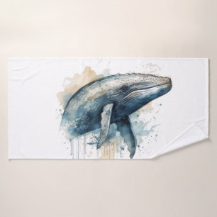 baleine bleue nageant dans l'océan en aquarelle