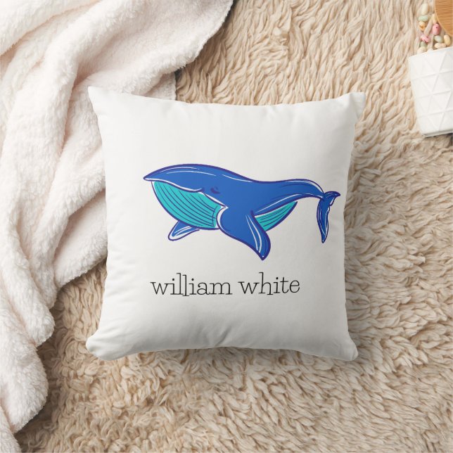 Baleine bleue oreiller à lancer personnalisé (Couverture)