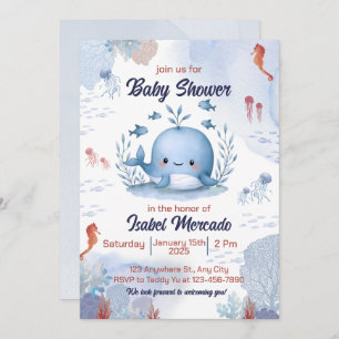 baleine bleue sous baby shower marin invitation