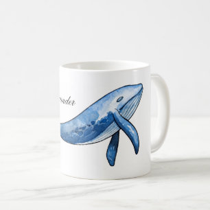 Baleine bleue. Tasse nautique de poissons. Cadeau
