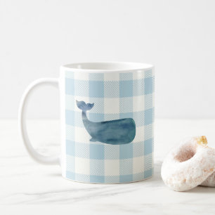 Baleine Blue Check Motif café Mug