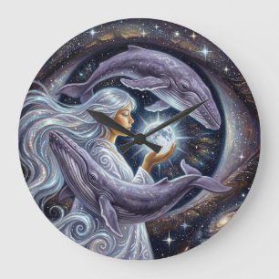 Baleine cosmique et la fille Horloge murale surr