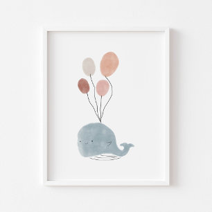 Baleine de bébé de couleur boho avec affiche de ba