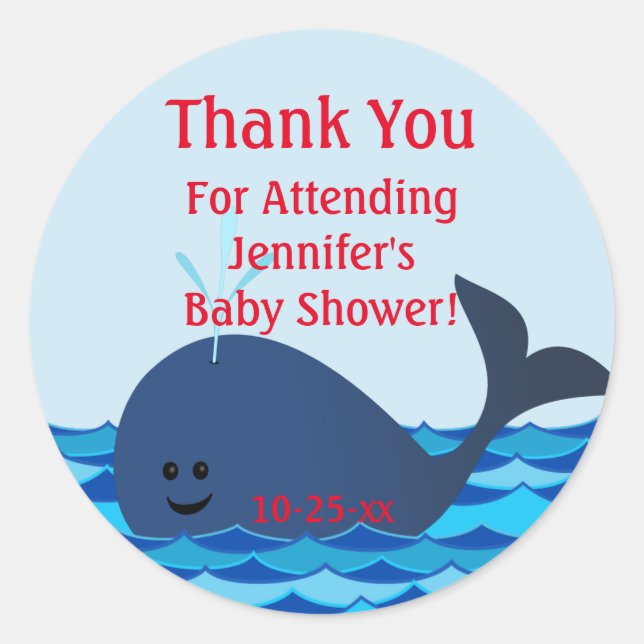 Baleine D'Un Sticker Baby shower (Devant)