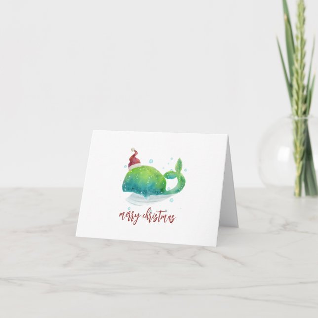 Baleine mignonne avec Santa Hat Carte de vacances (Devant)