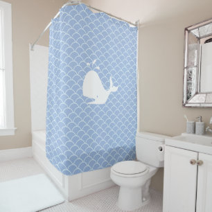 Baleine moderne sur rideau de douche bleu clair