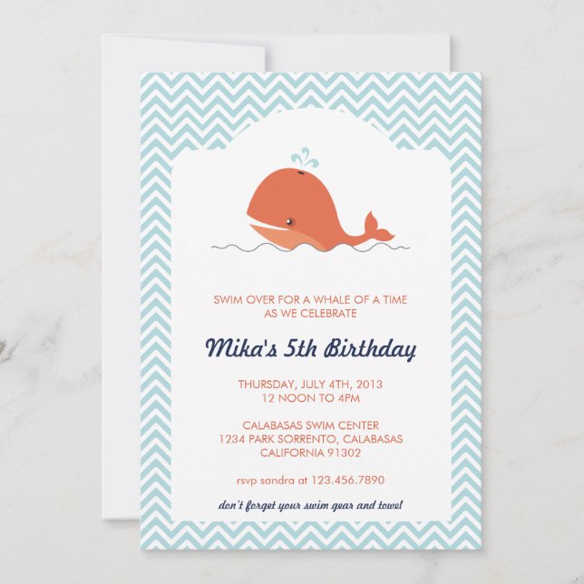 Baleine nage été Anniversaire Fête Invitation (Devant)