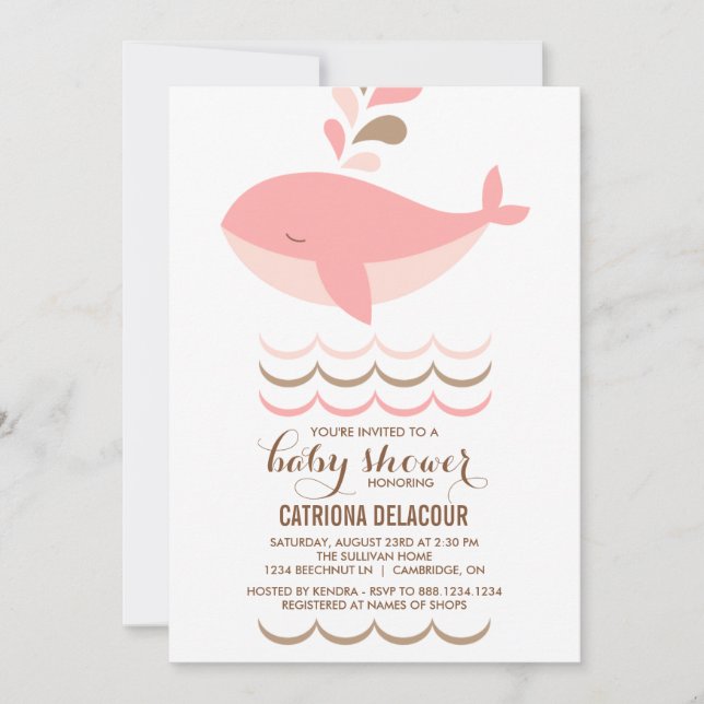 BALEINE ROSE CUTE C'EST UNE INVITATION BABY SHOWER (Devant)