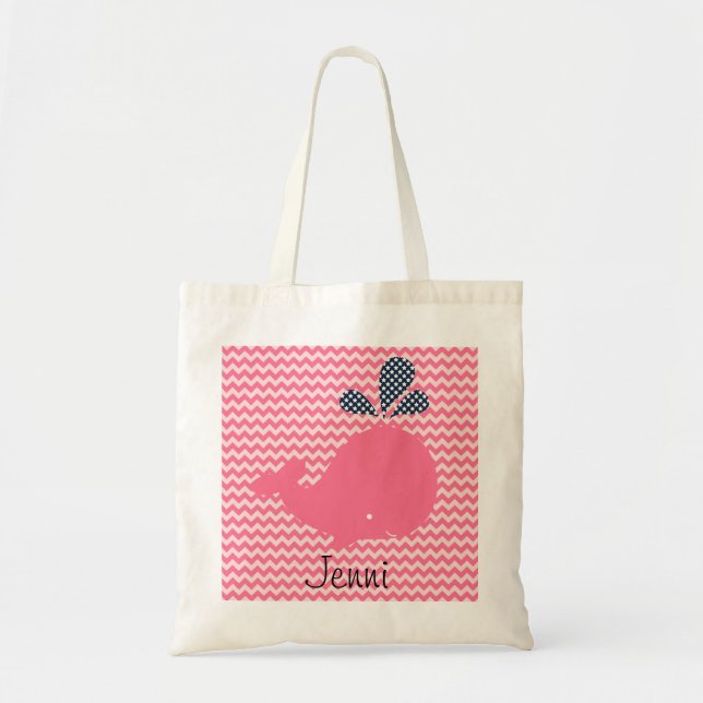 Baleine rose sur Pink Chevron Stripes Sac personna (Devant)