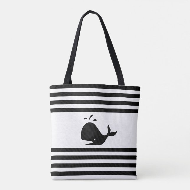 Baleine sur Sac fourre-tout rayé noir et blanc (Dos)