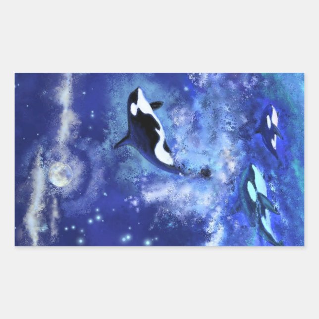 Baleine tueuse sur Pleine lune Bleu Sticker peintu (Devant)