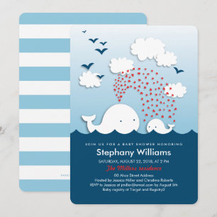 Baleines blanches Baby shower élégant Invitation a