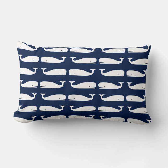Baleines blanches sur bleu marine Coussin Lumbar n (Recto)