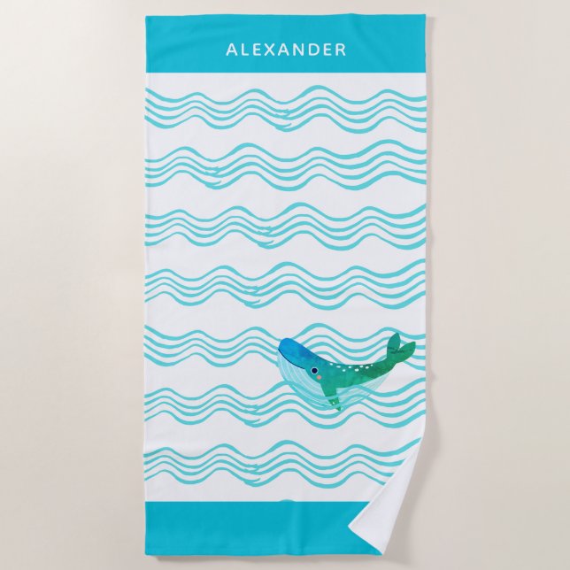 Baleines bleues Turquoises nautiques et serviette  (Devant)
