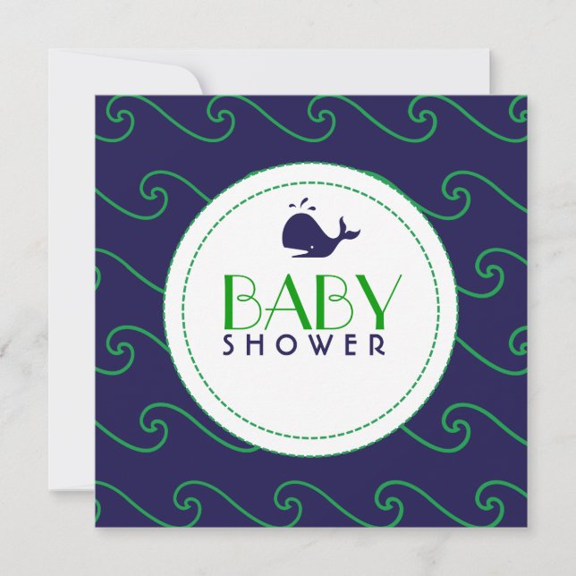 Baleines contes et Invitation Wavy Green & Navy (Devant)