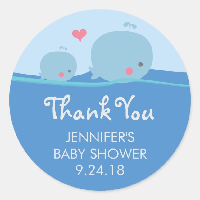 Baleines sous le Baby shower marin Sticker Merci (Devant)