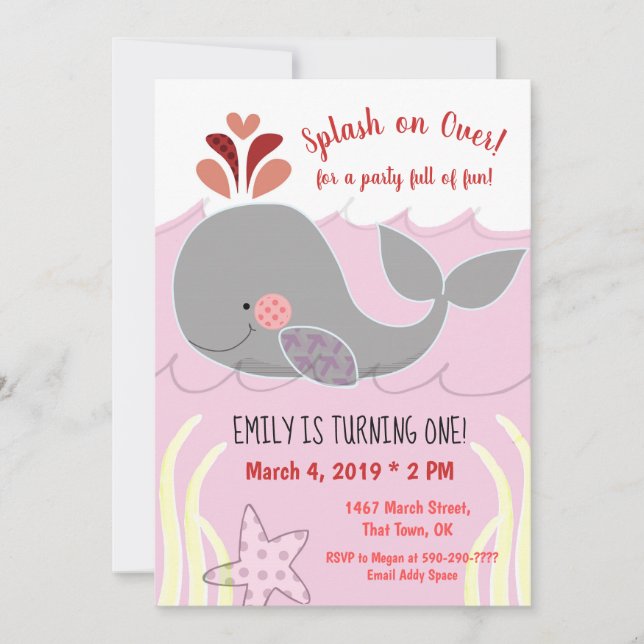 Baleines sur la première invitation d'anniversaire (Devant)