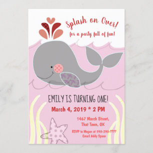 Baleines sur la première invitation d'anniversaire