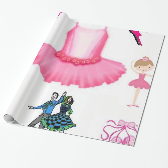 balerina pink dress gift wrapping paper (Unrolled)
