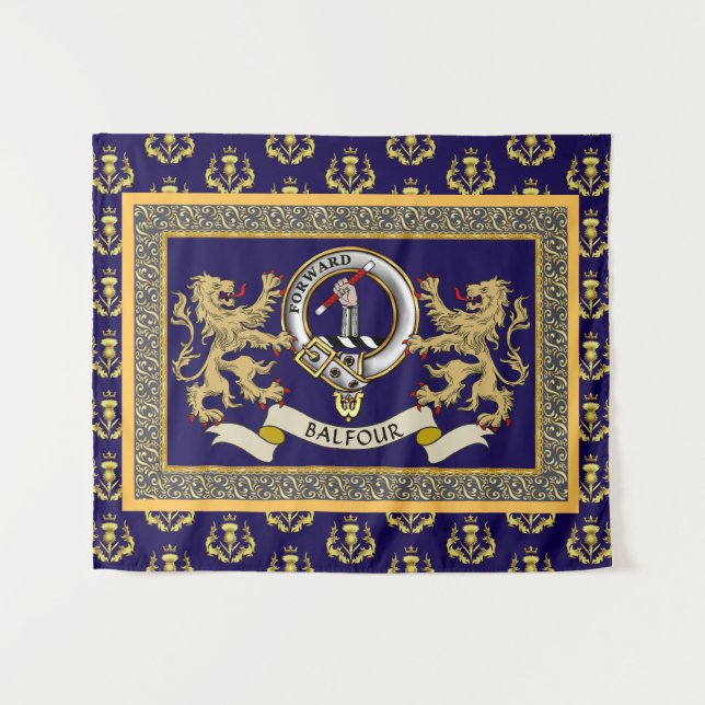 Balfour Clan Badge Personalized Blue Tapestry (Front (Horizontal))