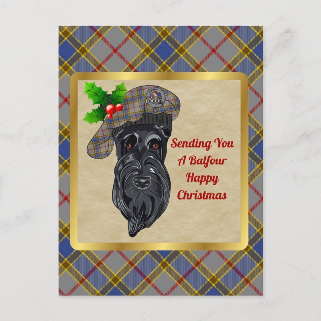 Balfour Clan Badge & Tartan Christmas Postcard (Front)