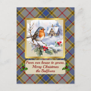 Balfour Crest & Tartan w/Robin Personalized  Holiday Postcard