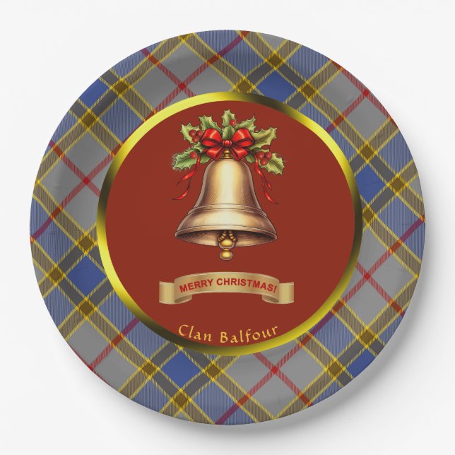Balfour Tartan Personalized Christmas Paper Plate (Front)