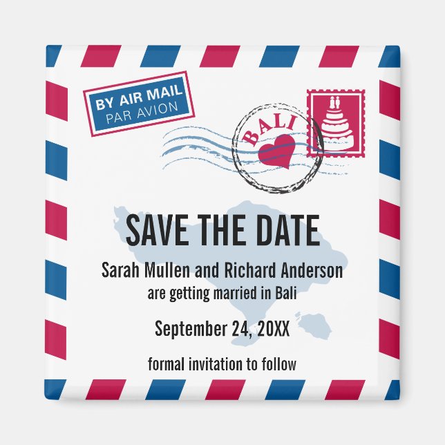 Bali Air Mail Wedding Save the Date Magnet (Front)