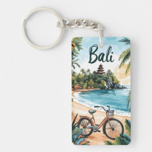 Bali Beach with Bicycle - Tropical Travel Keychain