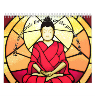 Bali buddha stain glass window calendar