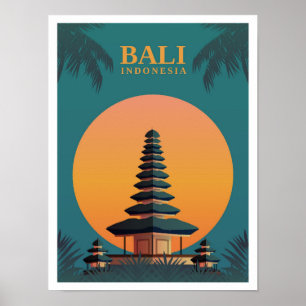 Bali Indonesia Art Vintage Travel Illustration Poster