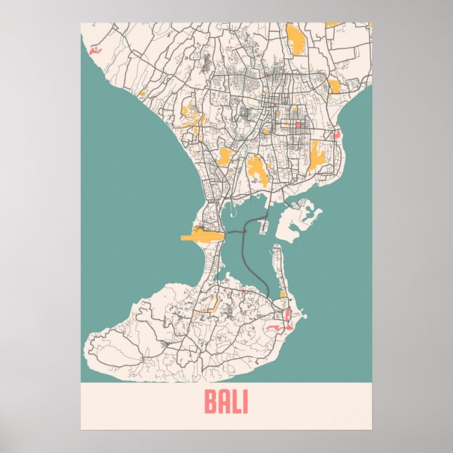 Bali - Indonesia Chalk City Map Poster (Front)