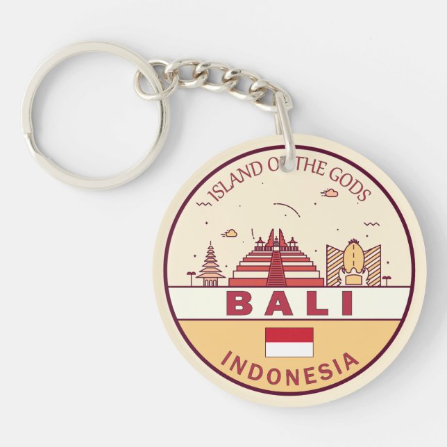 Bali Indonesia City Skyline Emblem Keychain (Front)